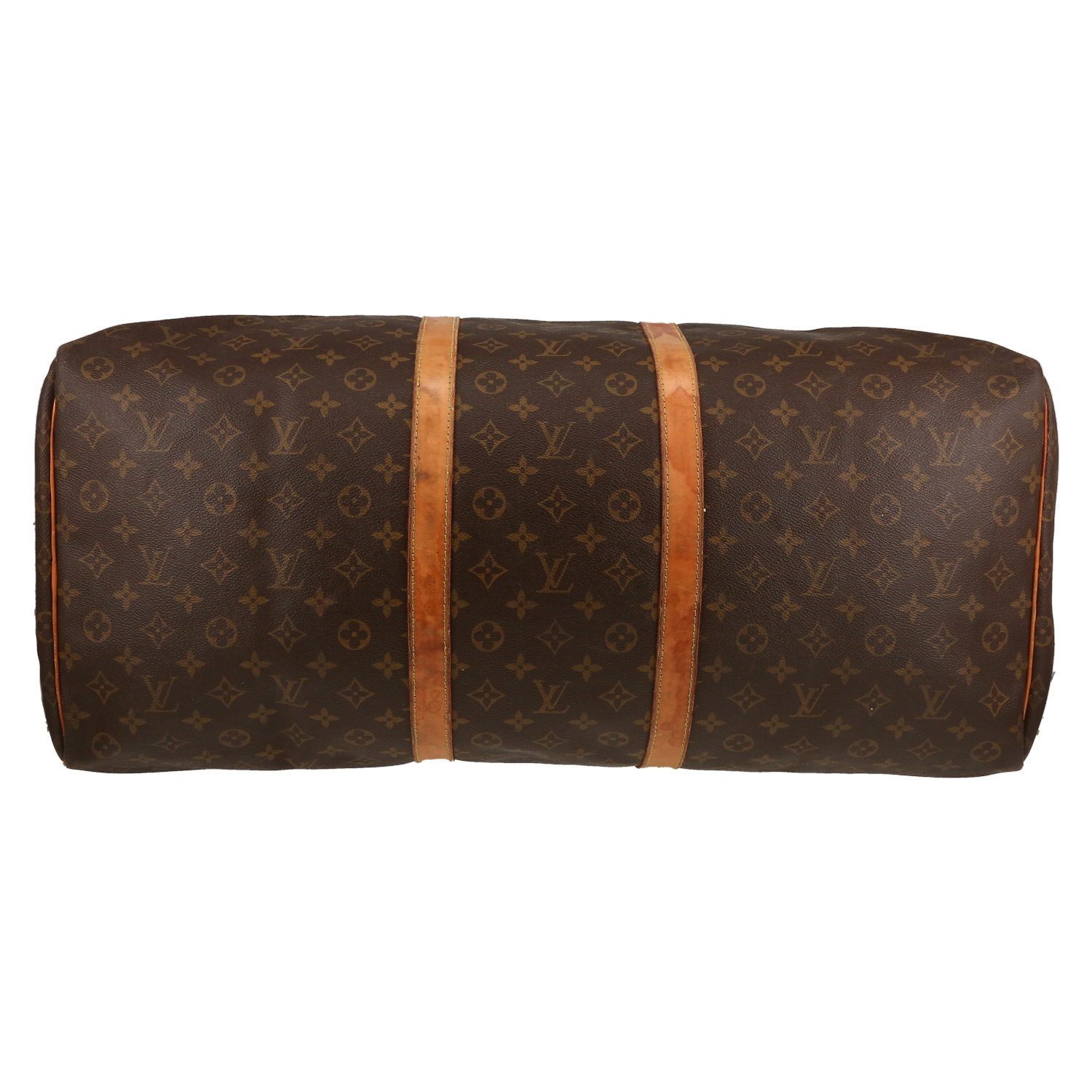 Bolsa de viaje Louis Vuitton  Keepall 60 en lona Monogram marrón y cuero natural - Detail D4