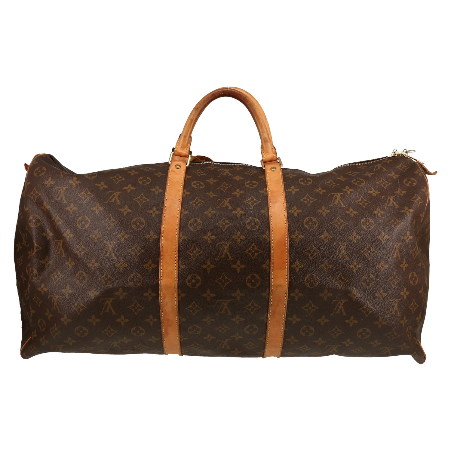 Borsa da viaggio Louis Vuitton  Keepall 60 in tela monogram marrone e pelle naturale - Detail D5