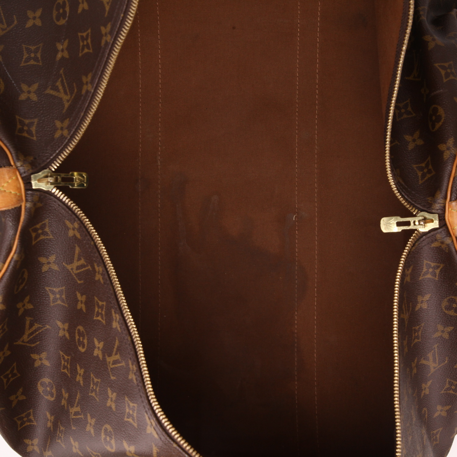Bolsa de viaje Louis Vuitton  Keepall 60 en lona Monogram marrón y cuero natural - Detail D7