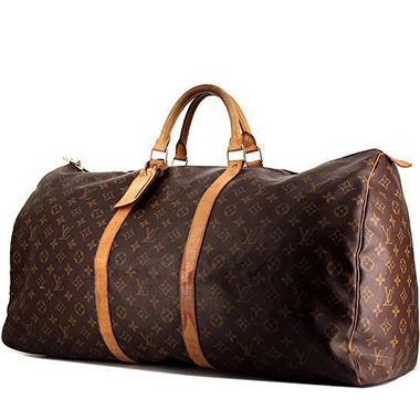 Borsa da viaggio Louis Vuitton  Keepall 60 in tela monogram marrone e pelle naturale