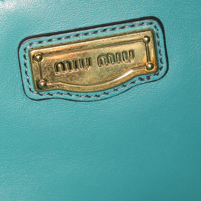 Shopping bag Miu Miu in pelle blu verde - Detail D3