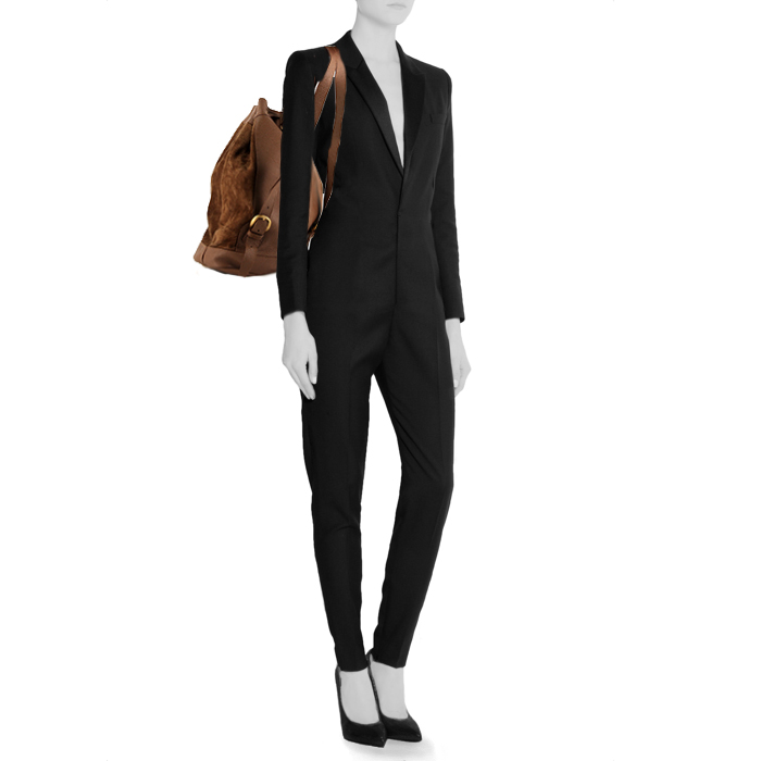 Zaino Gucci Bamboo in camoscio marrone e pelle marrone - Detail D1