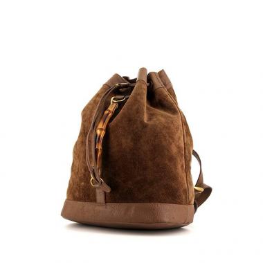 Zaino Gucci Bamboo in camoscio marrone e pelle marrone
