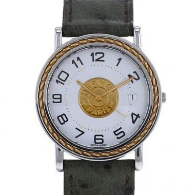 Montre Hermes Sellier - wristwatch en acier et plaqué or Ref :  SE3.720 Vers  1990