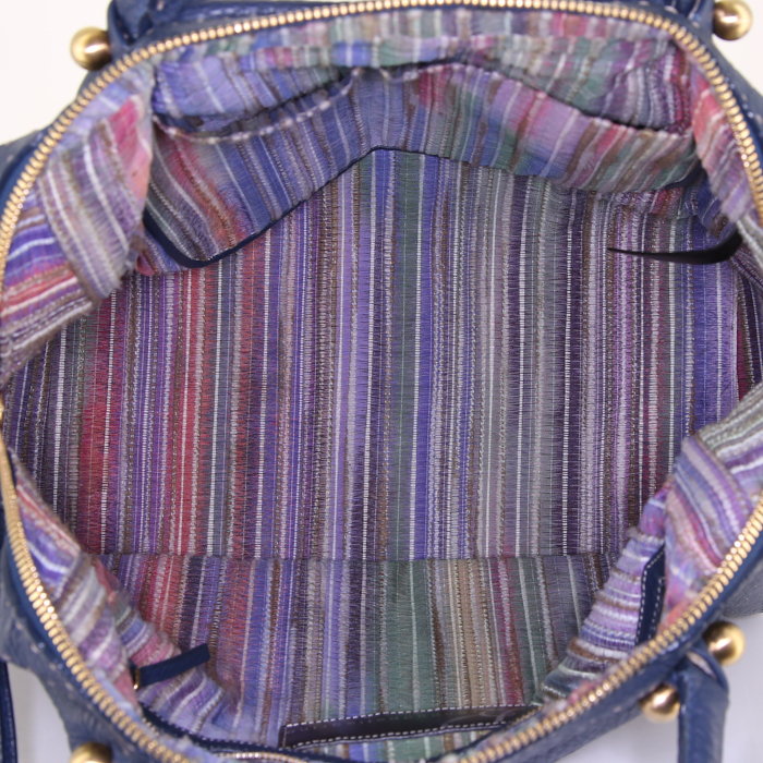 Sac porté épaule ou main Renaud Pellegrino en cuir bleu - Detail D2