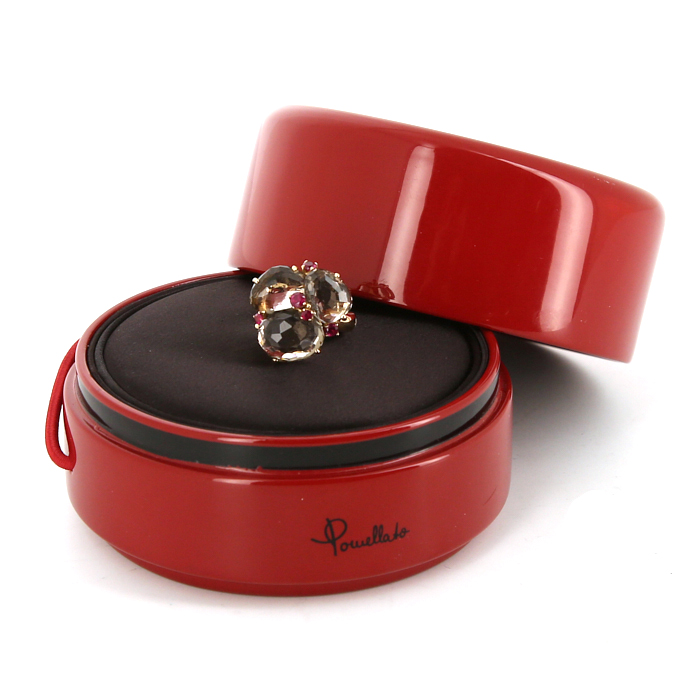 Pomellato Bahia ring in pink gold,  smoked quartz and sapphires - Detail D2