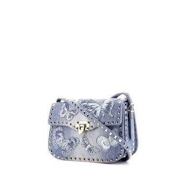 Sac bandoulière Valentino Garavani Rockstud Guitar Rolling en toile denim bleue
