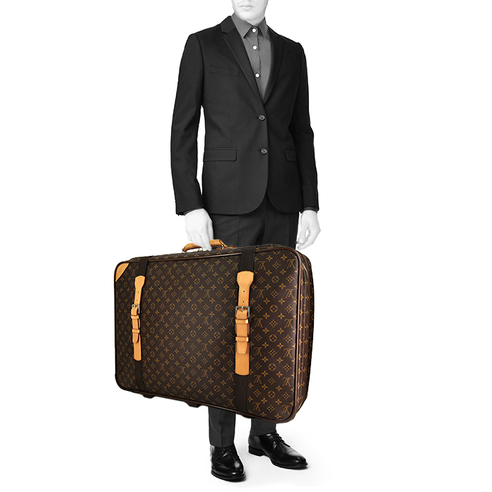 Valise Louis Vuitton Satellite en toile monogram marron et cuir naturel - Detail D1