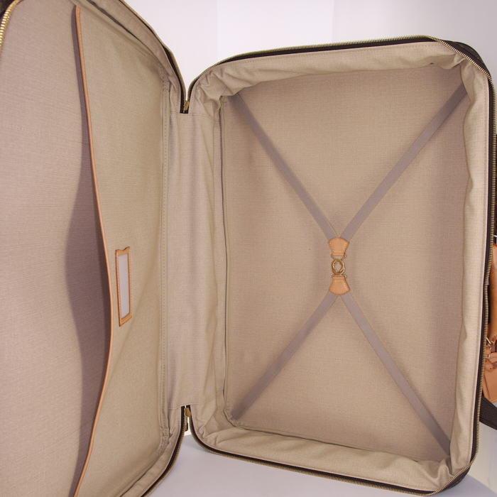 Valise Louis Vuitton Satellite en toile monogram marron et cuir naturel - Detail D2