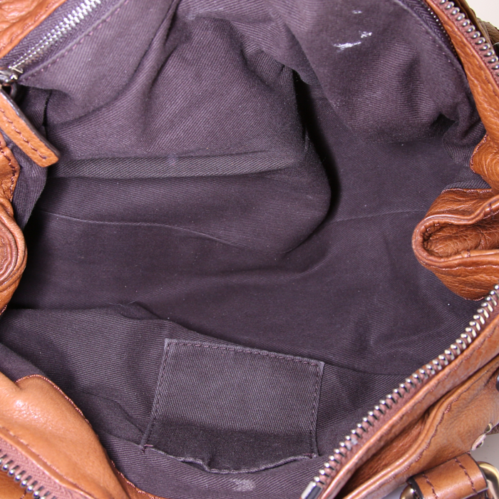 Borsa da spalla o a mano Chloé Paddington in pelle martellata marrone - Detail D2