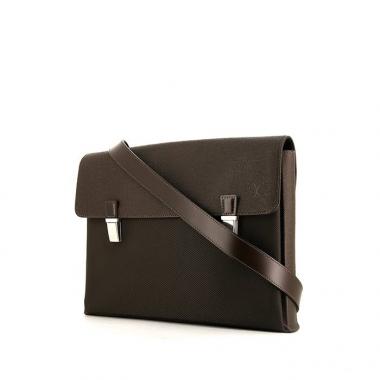 Porte-documents Louis Vuitton Saratov grand modèle en toile marron et cuir taiga marron