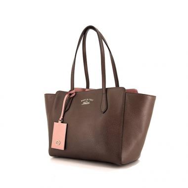 Bolso Cabás Gucci Swing modelo pequeño en cuero granulado color topo y rosa