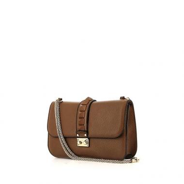 Borsa a tracolla Valentino Garavani Rockstud in pelle martellata marrone decorazioni con borchie