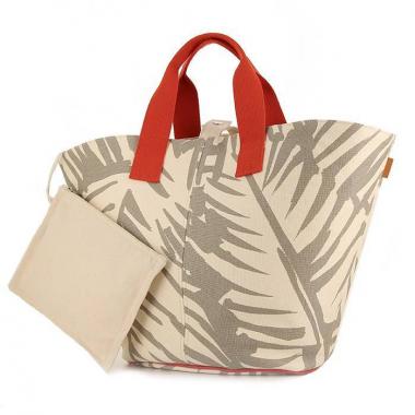 Shopping bag Hermès Beach Tote Feuillage in tela beige e grigia con motivo