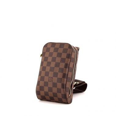Pochette Louis Vuitton Geronimosx in tela cerata con motivo a scacchi e pelle marrone