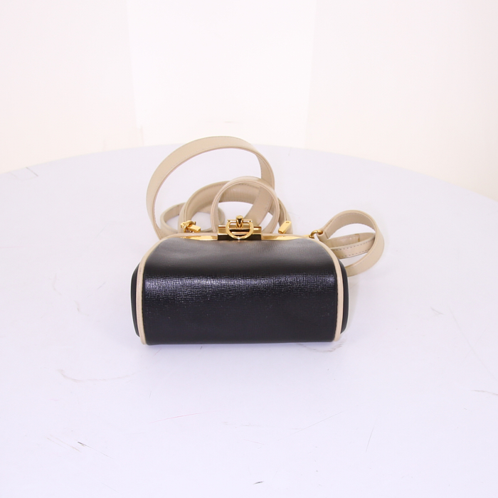 Dior mini handbag in black and beige leather - Detail D5