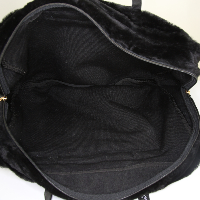 Fendi weekend bag in black synthetic furr and black grained leather - Detail D2