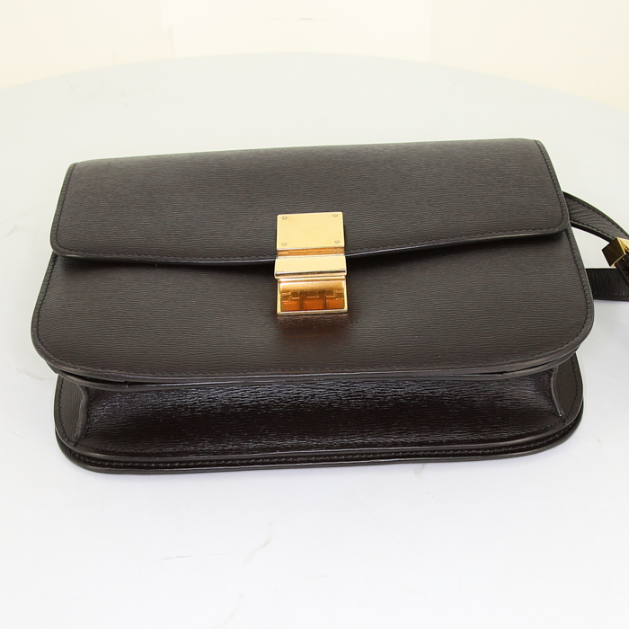 Bolso de mano Celine Classic Box en cuero box marrón - Detail D4