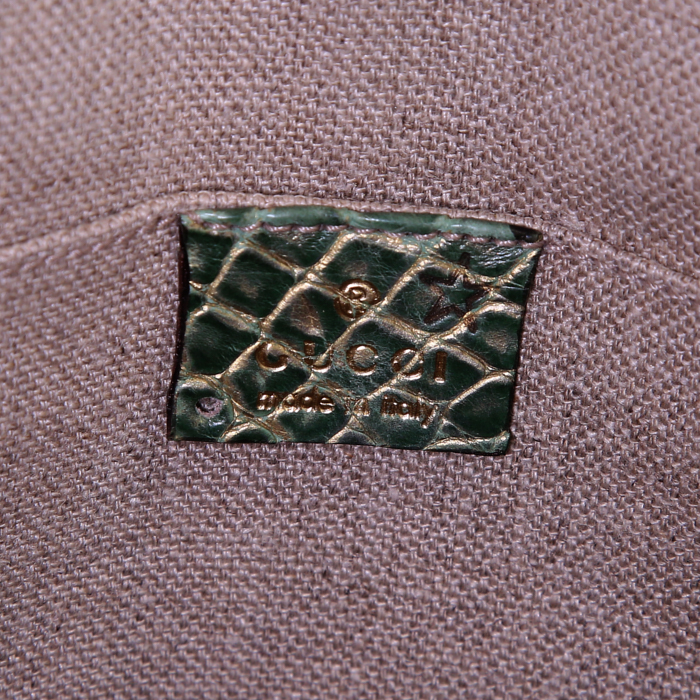 Sac à main Gucci Dragon en toile monogram beige et cuir vert - Detail D3