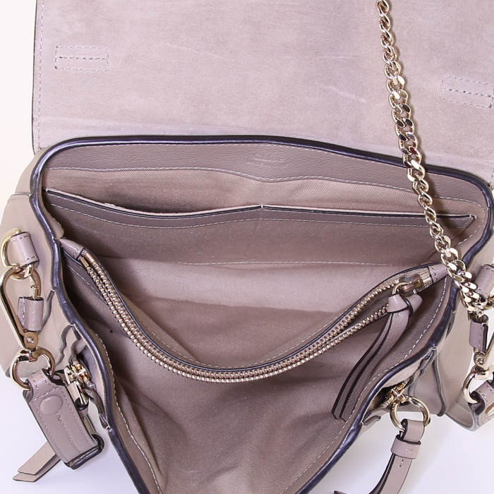 Chloé Faye small model shoulder bag in grey leather - Detail D3