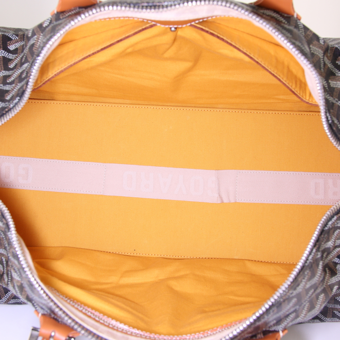 Borsa da viaggio Goyard in tela monogram cerata nera e pelle marrone - Detail D2