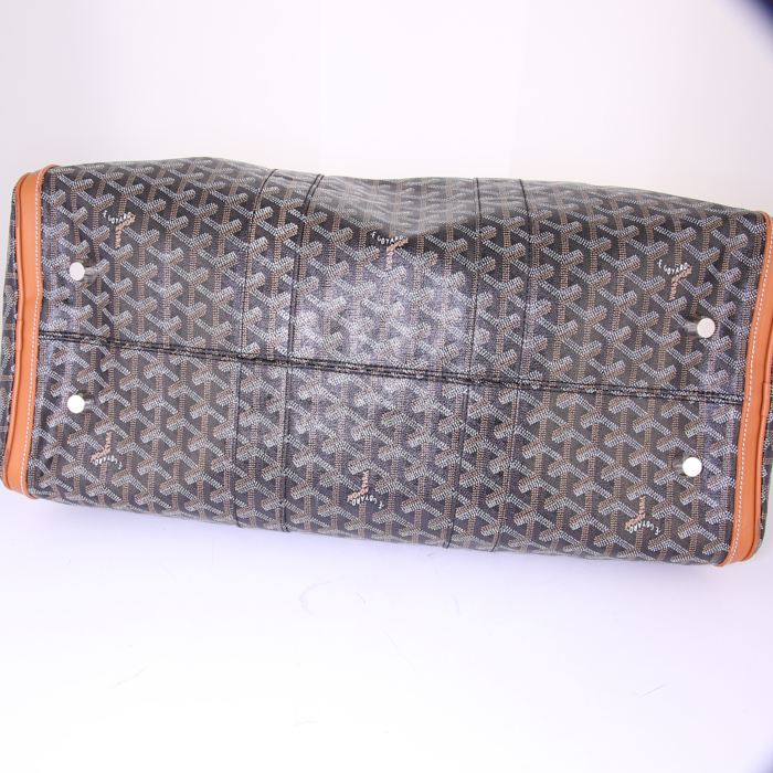 Sac de voyage Goyard en toile monogram enduite noire et cuir marron - Detail D4