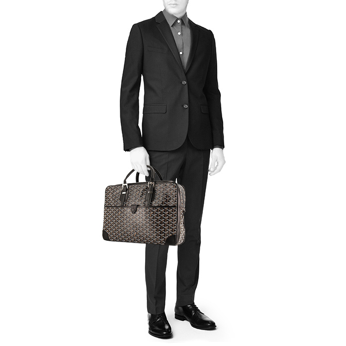 Borsa portadocumenti Goyard Ambassade in tela monogram cerata nera e pelle nera - Detail D1