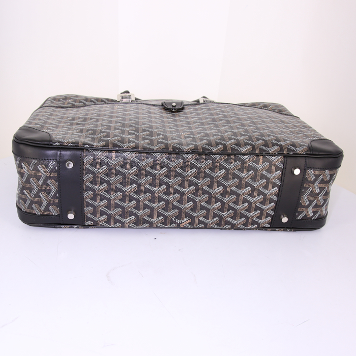 Goyard Ambassade briefcase in black monogram canvas and black leather - Detail D4