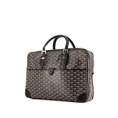 Borsa portadocumenti Goyard Ambassade in tela monogram cerata nera e pelle nera