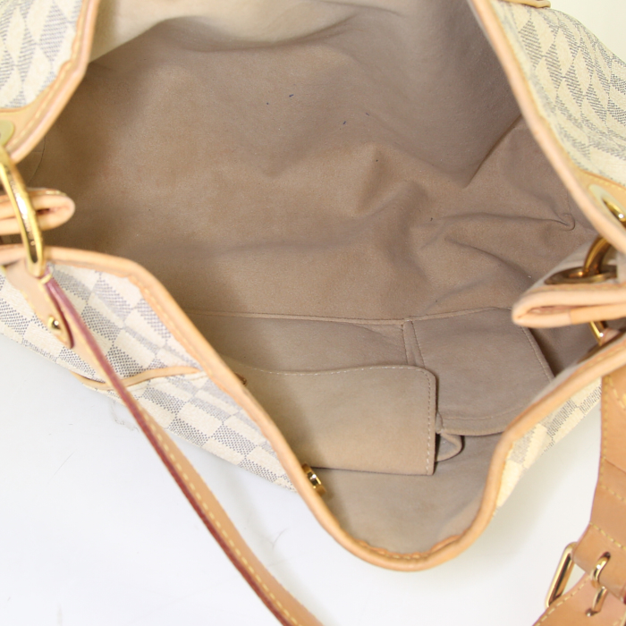 Louis Vuitton Galliera medium model shopping bag in azur damier canvas and natural leather - Detail D2