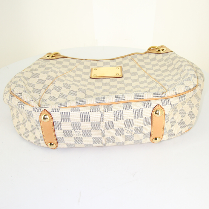 Louis Vuitton Galliera medium model shopping bag in azur damier canvas and natural leather - Detail D3