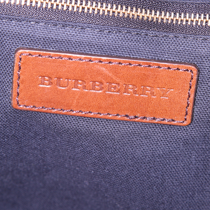 Borsa Burberry in tela Haymarket marrone e pelle marrone - Detail D4