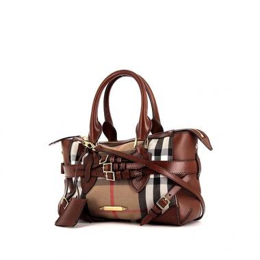 Sac à main Burberry en toile Haymarket marron et cuir marron