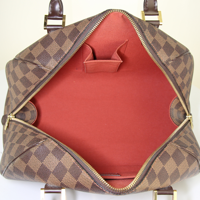 Sac à main Louis Vuitton Ribera en toile damier enduite ébène et cuir marron - Detail D2