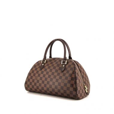 Sac à main Louis Vuitton Ribera en toile damier enduite ébène et cuir marron