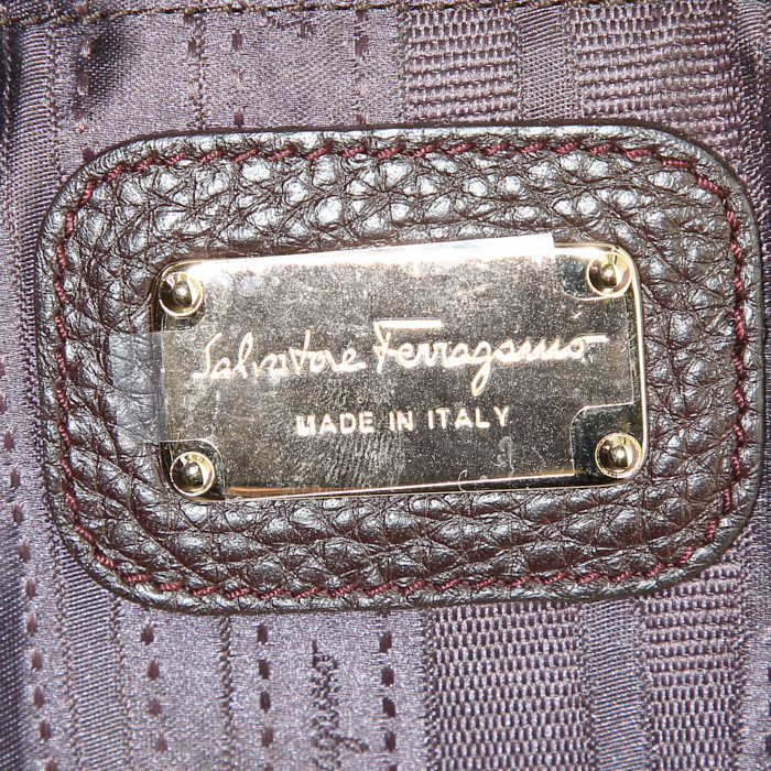 Sac cabas Salvatore Ferragamo en cuir marron - Detail D3