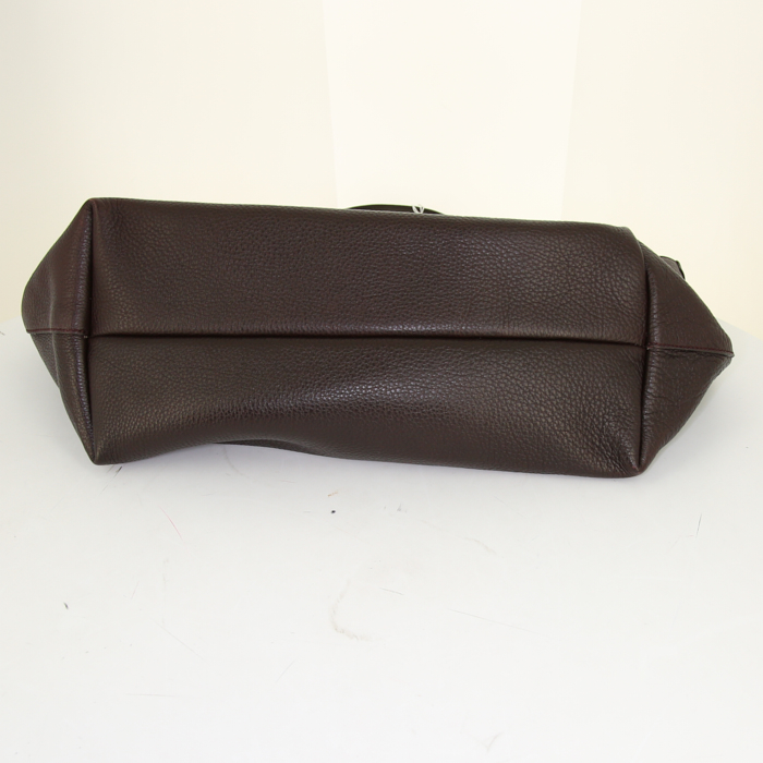 Sac cabas Salvatore Ferragamo en cuir marron - Detail D4