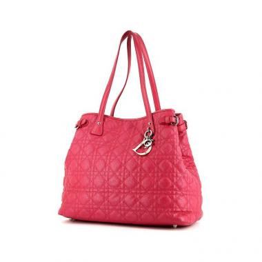 Bolso de mano Dior Panarea en lona cannage rosa y cuero rosa