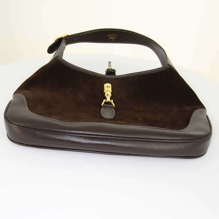 Borsa Gucci Jackie in pelle marrone e camoscio marrone - Detail D4