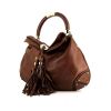 Gucci Bamboo Indy Hobo bag worn on the shoulder or carried in the hand in brown grained leather and bamboo - 00pp thumbnail