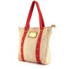 Shopping bag Louis Vuitton Antigua media in tela ecru e rossa con motivo forato - 00pp thumbnail