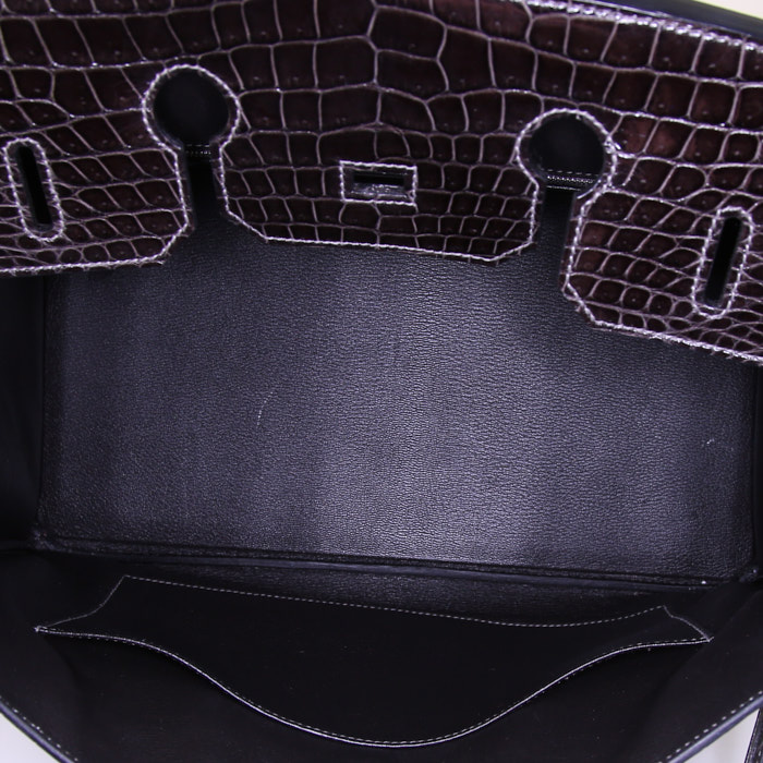 Hermes Birkin 35 cm handbag in anthracite grey porosus crocodile - Detail D2