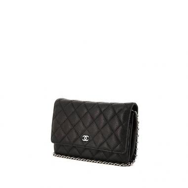 Borsa a tracolla Chanel Wallet on Chain in pelle martellata nera