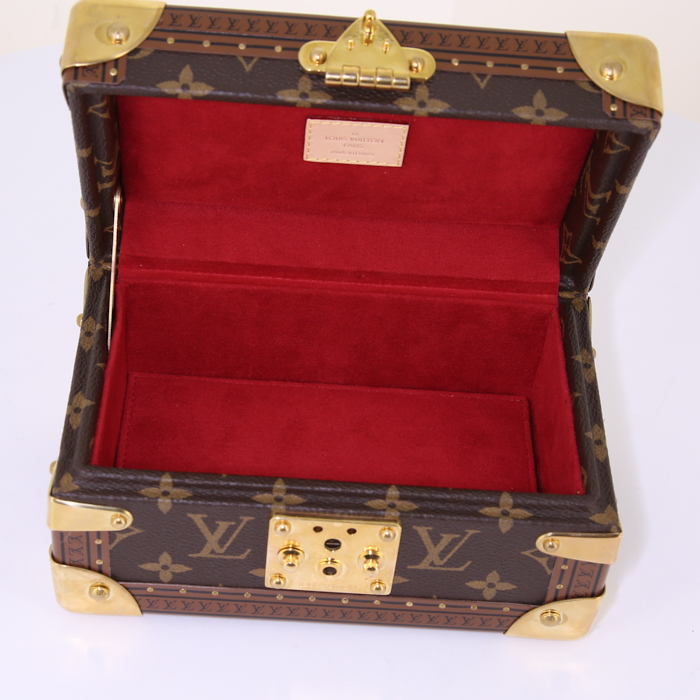 Baul Louis Vuitton modelo pequeño en lona Monogram revestida marrón y cuero natural - Detail D2