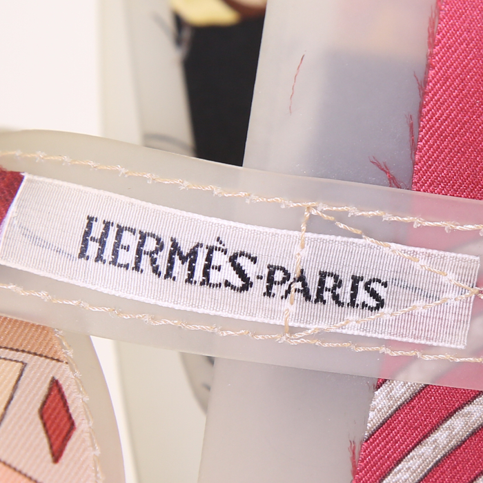 Sac cabas Hermes en plastique tricolore bleu orange et vert et soie - Detail D3