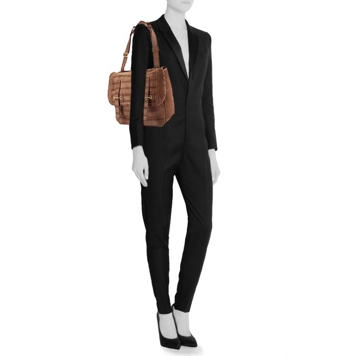 Borsa Saint Laurent Besace Messenger in camoscio marrone simil coccodrillo - Detail D1