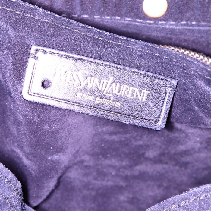 Yves Saint Laurent Muse Two large model handbag in black patent leather and black suede - Detail D3