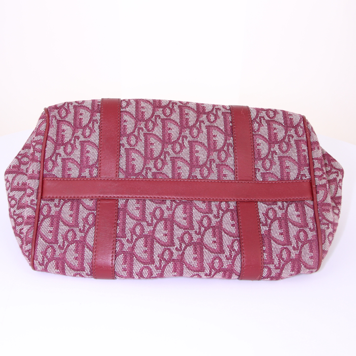 Sac à main Dior en toile siglée bordeaux et cuir bordeaux - Detail D4
