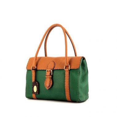 Sac à main Fendi Selleria en cuir vert et ocre
