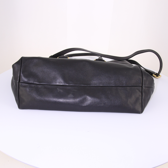 Prada Daino shopping bag in black leather - Detail D5